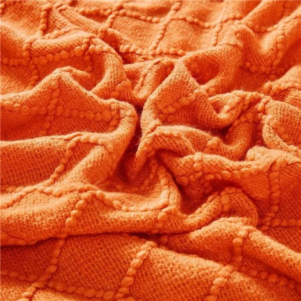 Decorative Knitted Throw Blankets Soft Cozy Blanket with Tassel, Burnt Orange